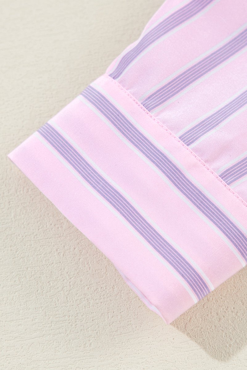 Casual Pink and Lilac Stripe Collared Shirt - Klazzi Fashion Boutique