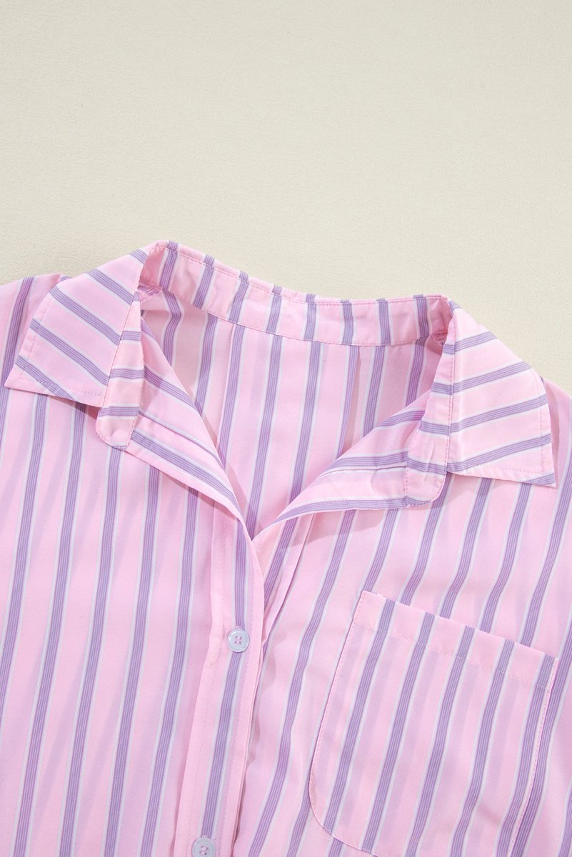 Casual Pink and Lilac Stripe Collared Shirt - Klazzi Fashion Boutique