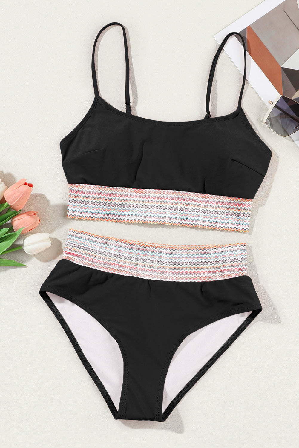 Bella Striped Black Bikini Swimsuit - Klazzi Fashion Boutique