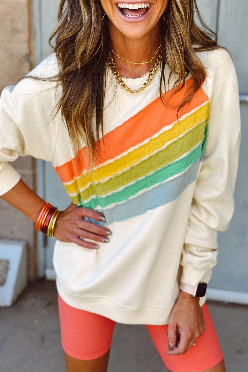 Rainbow Striped Pullover Sweatshirt