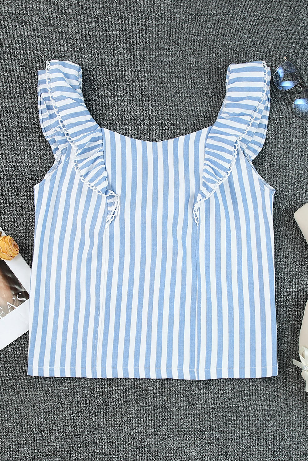 Ruffled Blue Striped Tie Back Tank Top