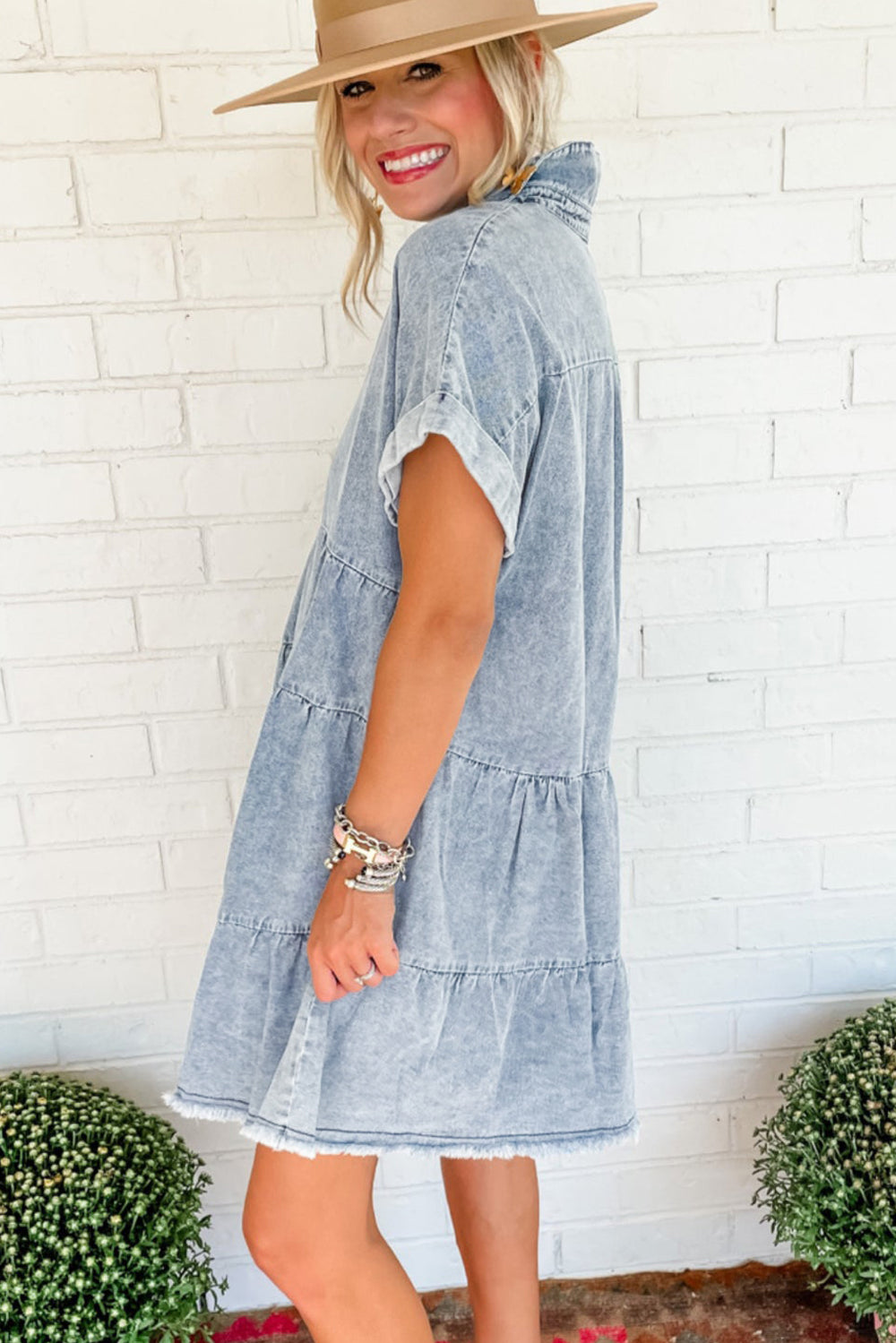 Tiered Denim Acid Wash Dress