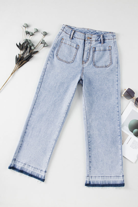 Edgy Acid Wash Cropped Denim Jeans