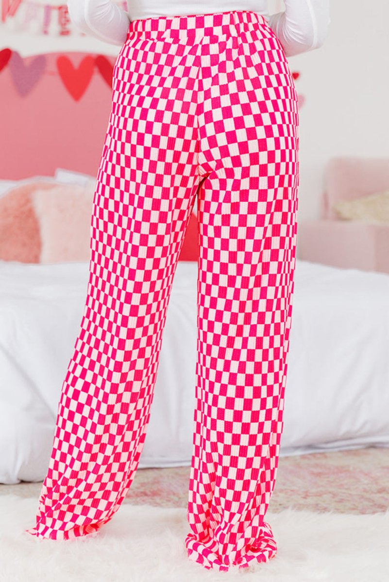 Checkered Button Shirt and Pajama Pant Set - Klazzi Fashion Boutique