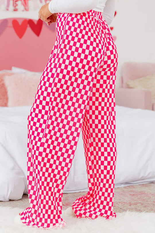 Checkered Button Shirt and Pajama Pant Set - Klazzi Fashion Boutique