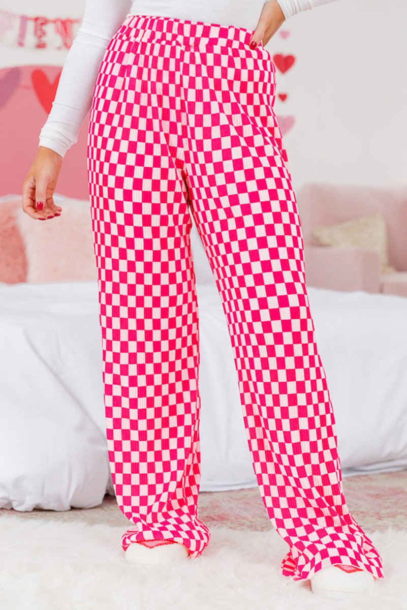 Checkered Button Shirt and Pajama Pant Set - Klazzi Fashion Boutique