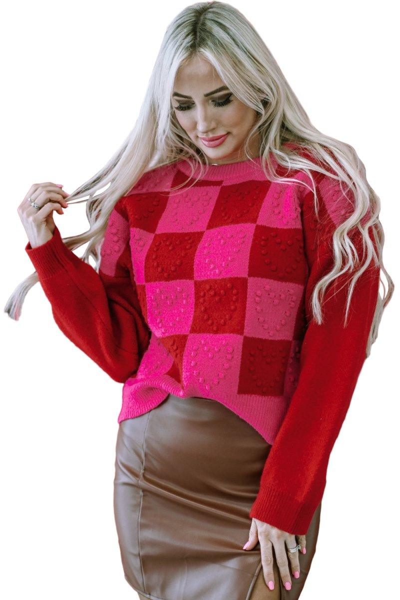 Checkered Hearts Valentine Sweater - Klazzi Fashion Boutique