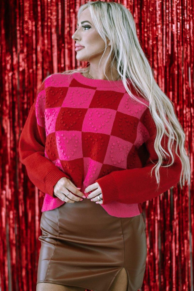 Checkered Hearts Valentine Sweater - Klazzi Fashion Boutique