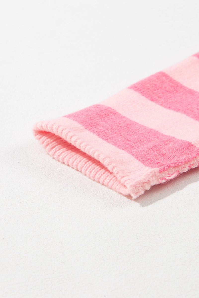 Checkered Pink Two - toned Striped Loose Sweater - Klazzi Fashion Boutique