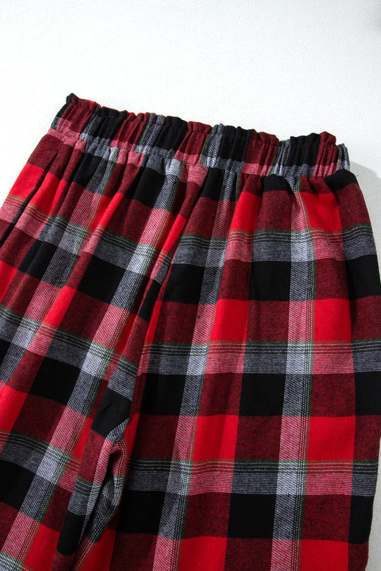 Checkered Red Plaid Pattern Pants Lounge Set - Klazzi Fashion Boutique