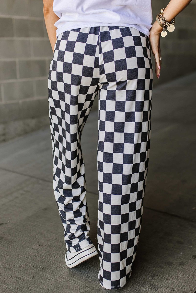 Checkered Wide Leg High Waist Pants - Klazzi Fashion Boutique