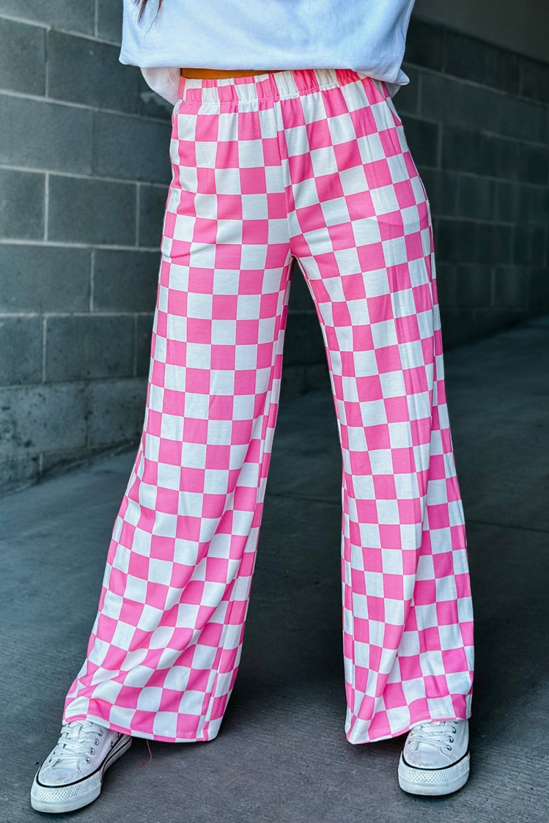 Checkered Wide Leg High Waist Pants - Klazzi Fashion Boutique