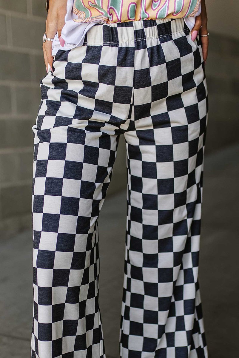 Checkered Wide Leg High Waist Pants - Klazzi Fashion Boutique