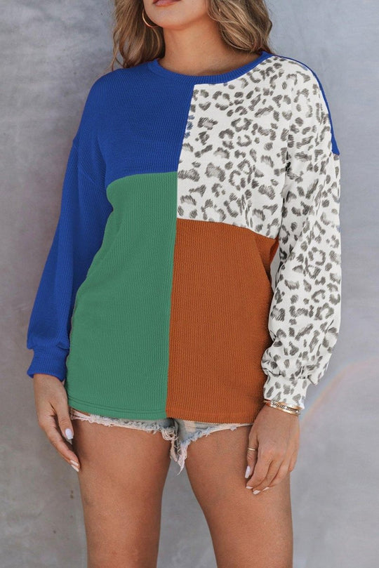 Cheetah Creme Color Block Long Sleeve Top - Klazzi Fashion Boutique