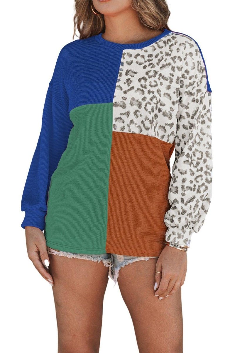 Cheetah Creme Color Block Long Sleeve Top - Klazzi Fashion Boutique