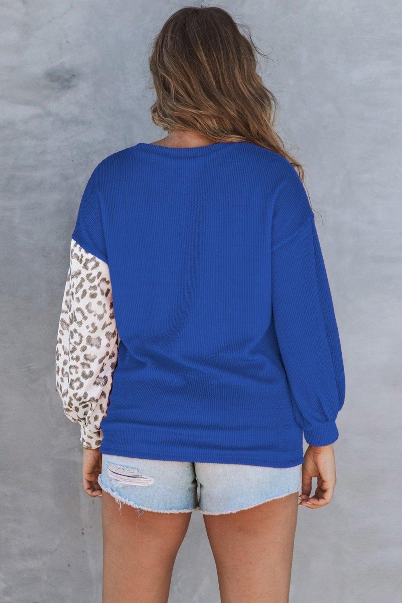 Cheetah Creme Color Block Long Sleeve Top - Klazzi Fashion Boutique