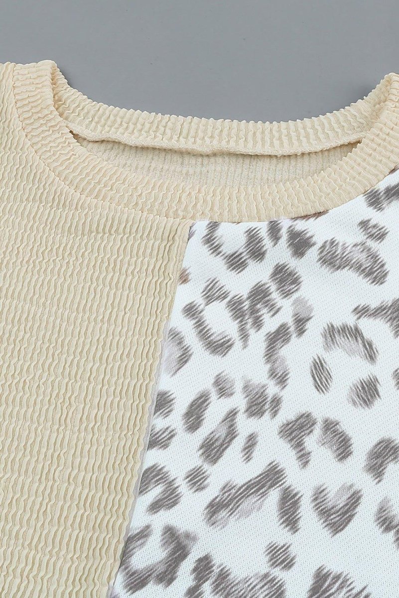 Cheetah Creme Color Block Long Sleeve Top - Klazzi Fashion Boutique