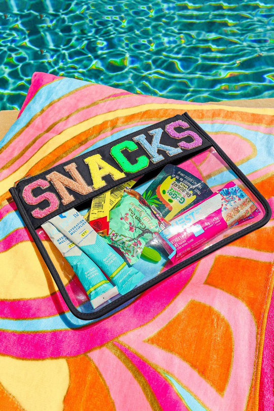 Chenille "Snacks" Zipper Clear Pouch - Klazzi Fashion Boutique