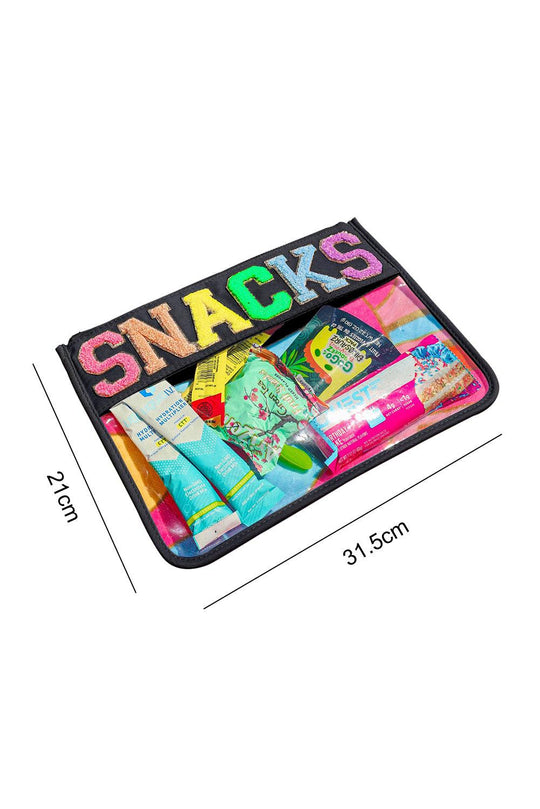 Chenille "Snacks" Zipper Clear Pouch - Klazzi Fashion Boutique