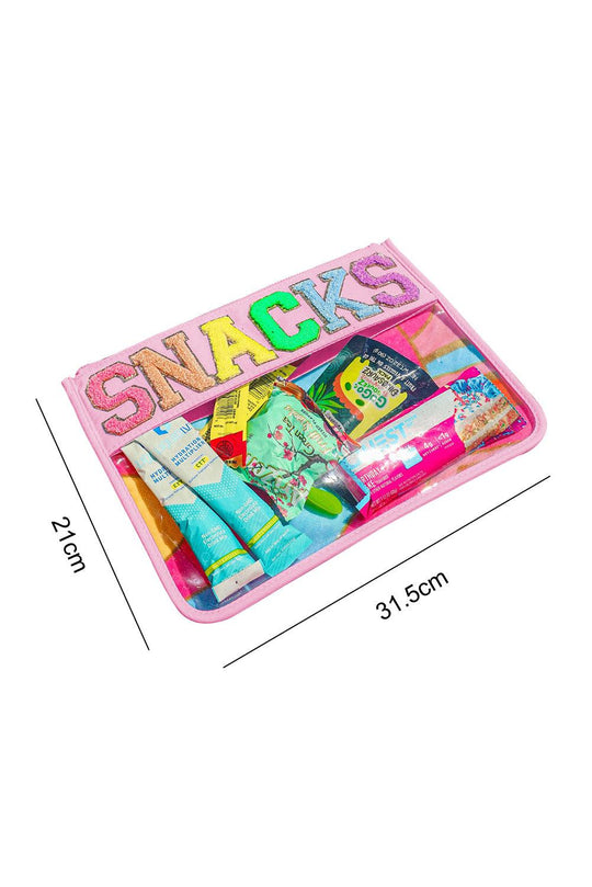 Chenille "Snacks" Zipper Clear Pouch - Klazzi Fashion Boutique