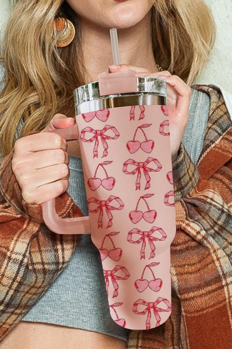 Cherry Bowknot Pink Tumbler - Klazzi Fashion Boutique