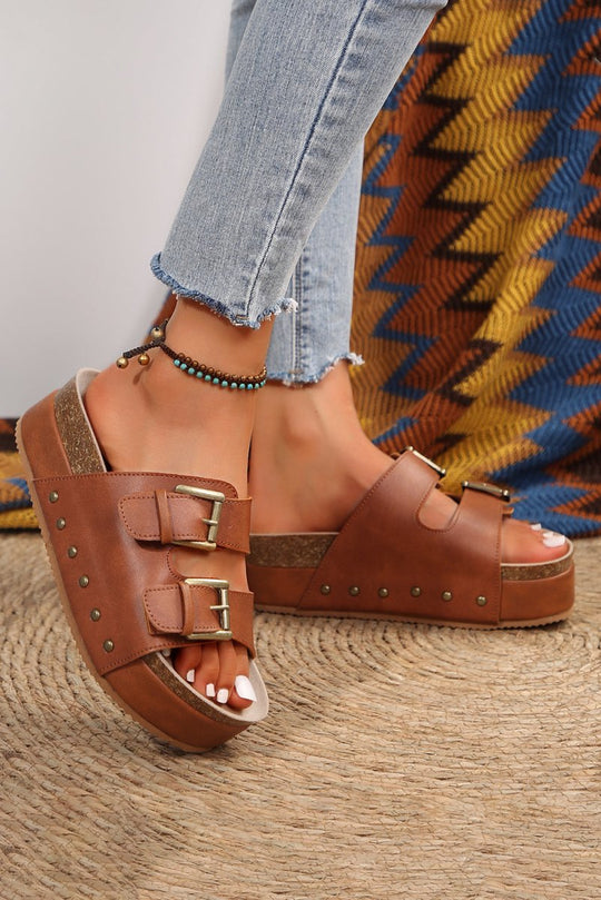 Chestnut Buckle Platform Sandal - Klazzi Fashion Boutique