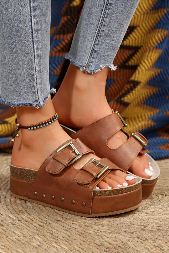 Chestnut Buckle Platform Sandal - Klazzi Fashion Boutique