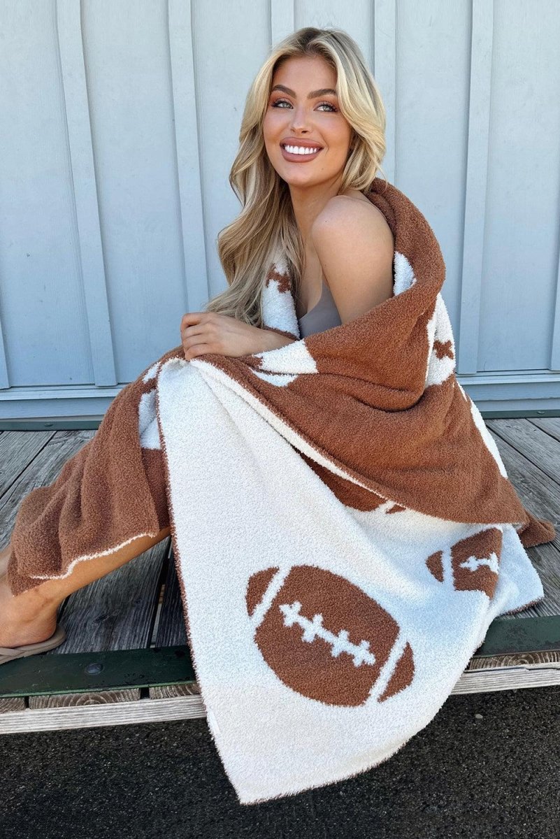 Chestnut Rugby Football Fleece Blanket - Klazzi Fashion Boutique