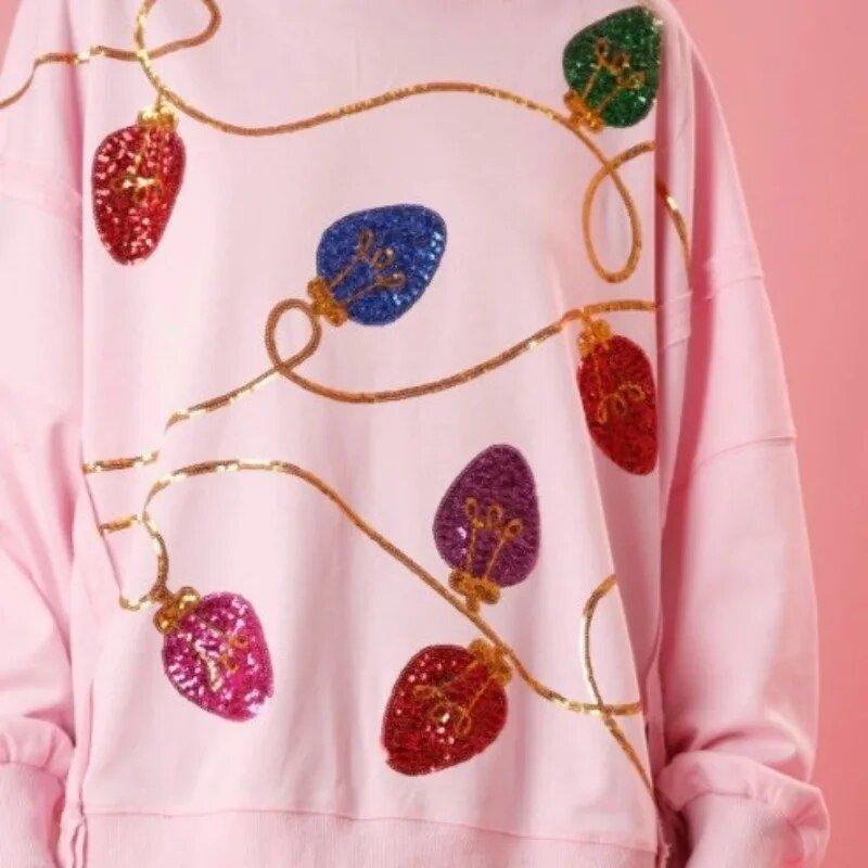 Chic Christmas Lights Sequins Oversized Sweatshirt - Klazzi Fashion Boutique