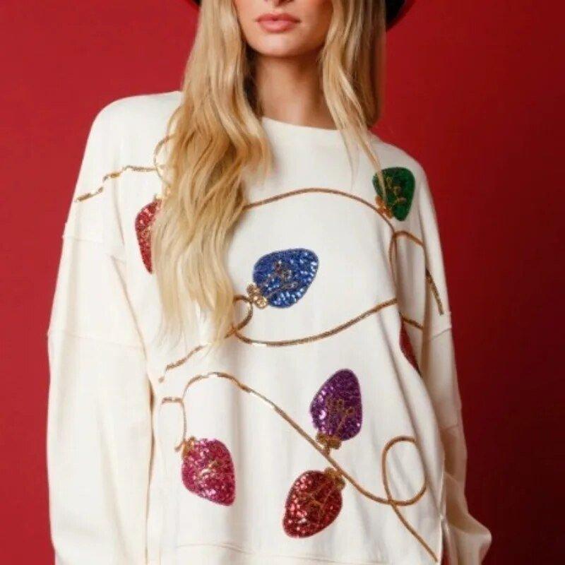 Chic Christmas Lights Sequins Oversized Sweatshirt - Klazzi Fashion Boutique