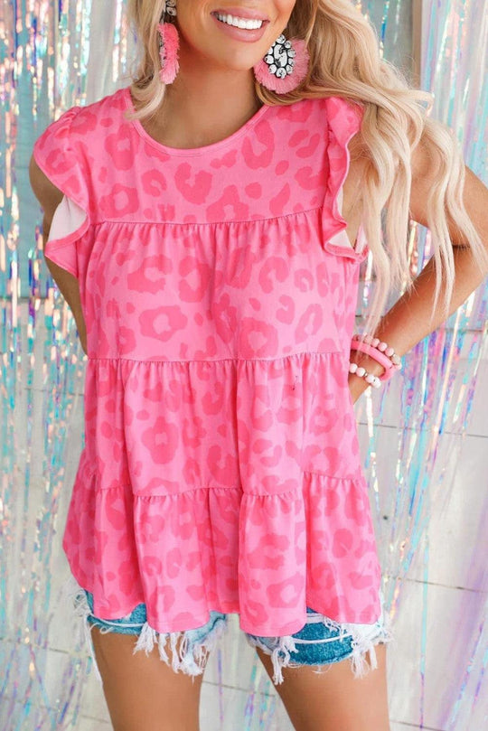 Chic Leopard Pink Tiered Tank Top