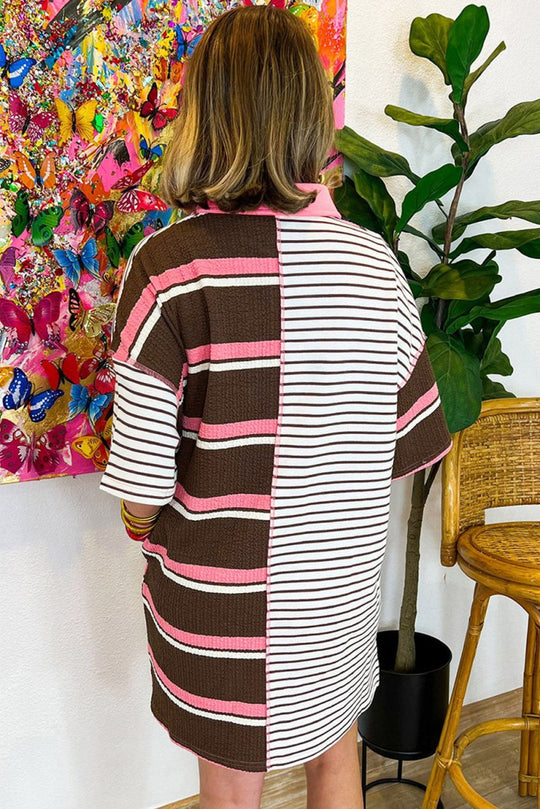 Chocolate and Pink Striped T Shirt Dress - Klazzi Fashion Boutique