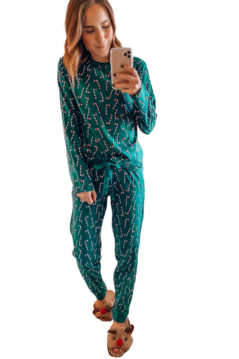 Christmas Candy Cane Green Pants Lounge Set - Klazzi Fashion Boutique