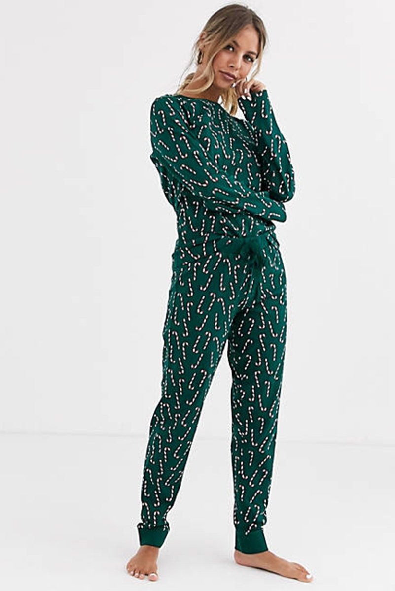 Christmas Candy Cane Green Pants Lounge Set - Klazzi Fashion Boutique