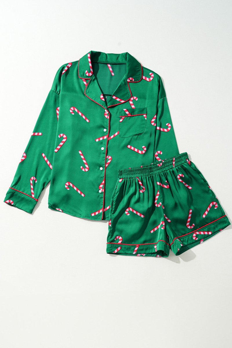 Christmas Candy Cane Shorts Set Pajamas - Klazzi Fashion Boutique