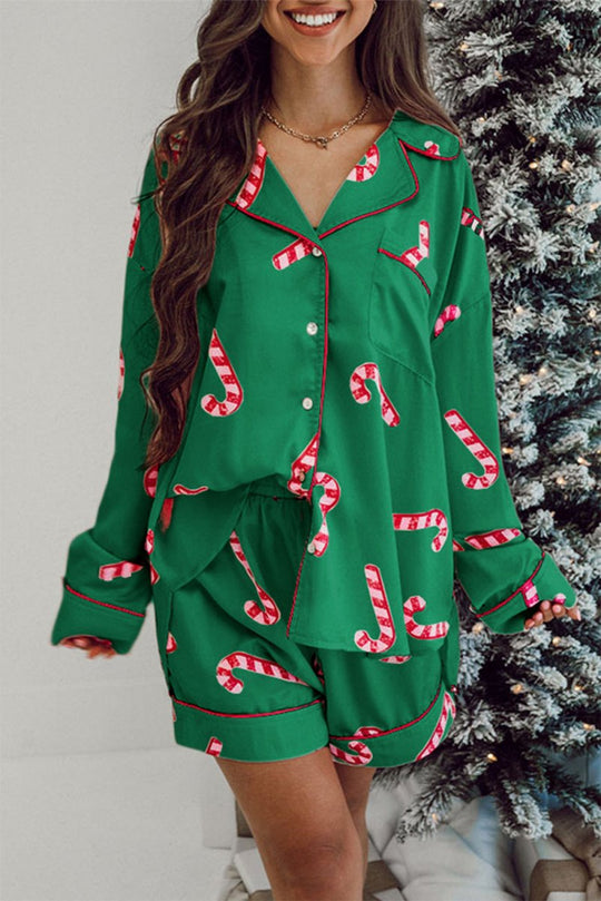 Christmas Candy Cane Shorts Set Pajamas - Klazzi Fashion Boutique