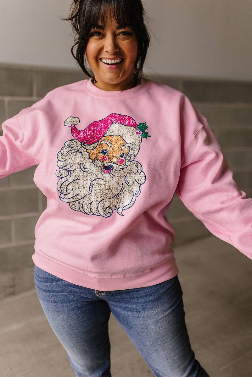 Christmas Glow Santa Pink Sweatshirt - Klazzi Fashion Boutique