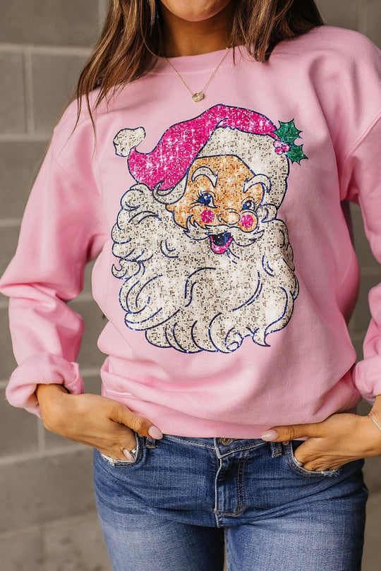 Christmas Glow Santa Pink Sweatshirt - Klazzi Fashion Boutique