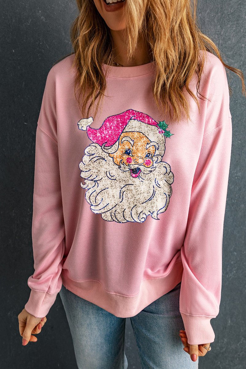 Christmas Glow Santa Pink Sweatshirt - Klazzi Fashion Boutique