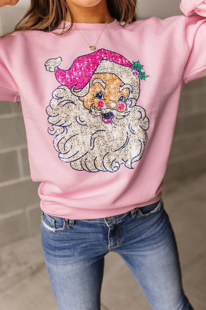 Christmas Glow Santa Pink Sweatshirt - Klazzi Fashion Boutique