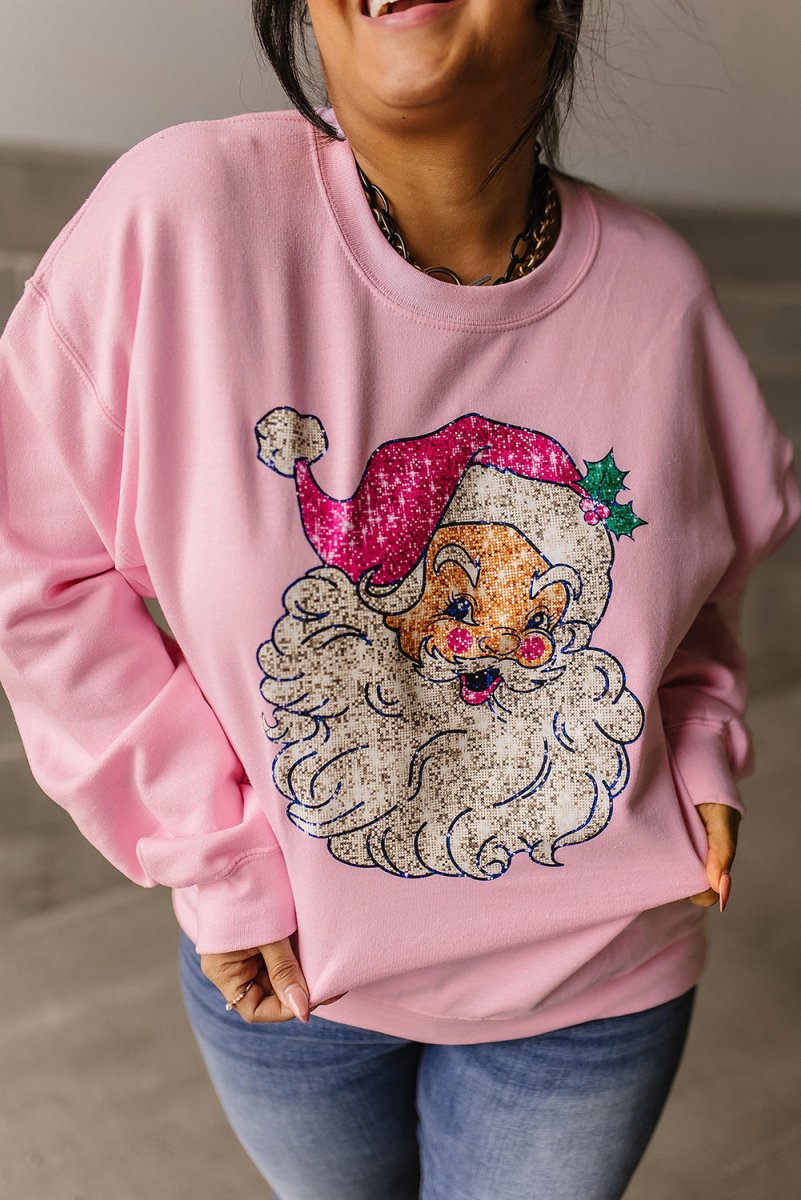 Christmas Glow Santa Pink Sweatshirt - Klazzi Fashion Boutique