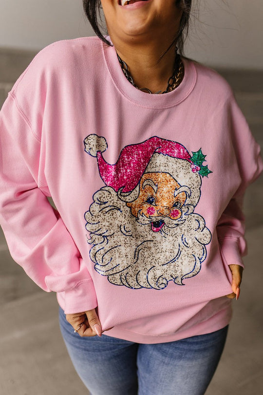 Christmas Glow Santa Pink Sweatshirt - Klazzi Fashion Boutique