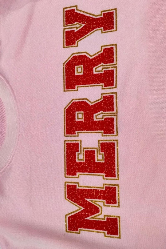 Christmas Graphic Pink "Merry" Sweatshirt - Klazzi Fashion Boutique