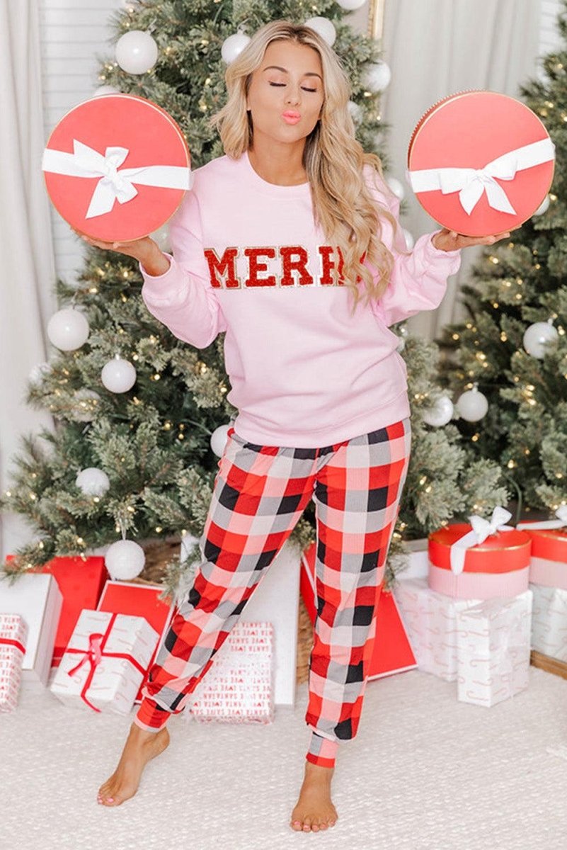 Christmas Graphic Pink "Merry" Sweatshirt - Klazzi Fashion Boutique