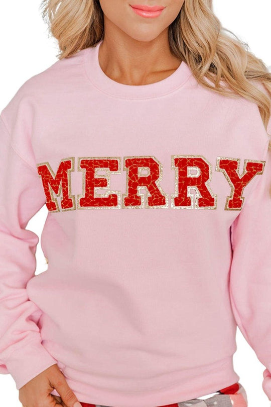 Christmas Graphic Pink "Merry" Sweatshirt - Klazzi Fashion Boutique