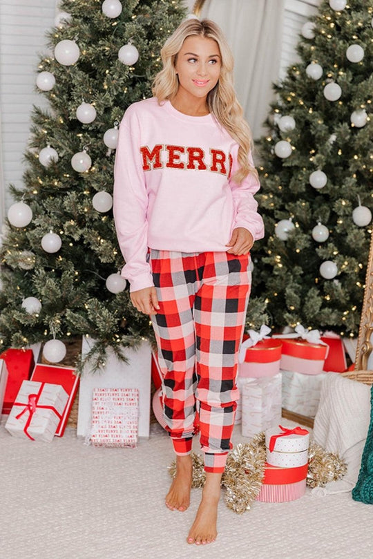 Christmas Graphic Pink "Merry" Sweatshirt - Klazzi Fashion Boutique