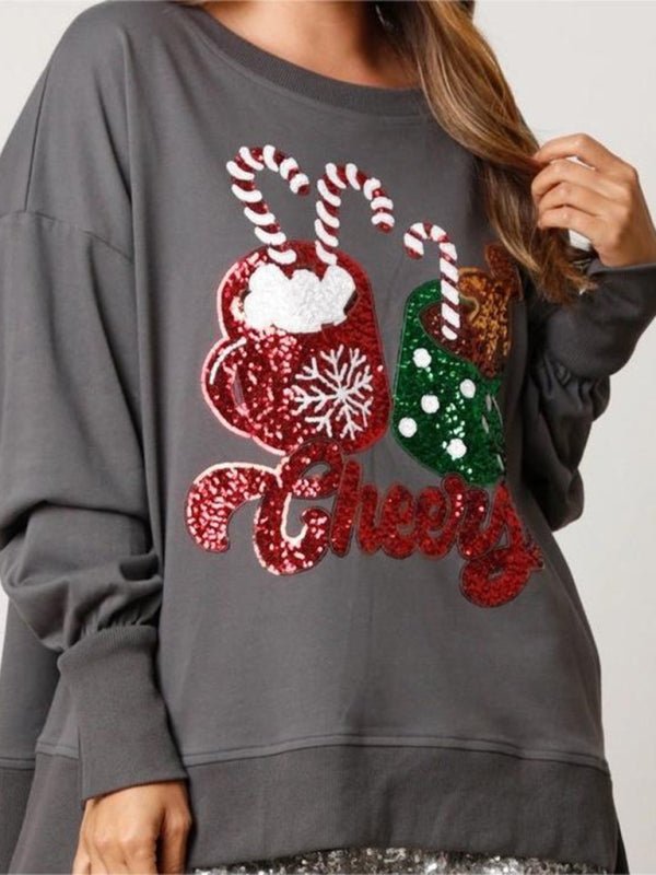 Christmas Holiday "Cheers" Sequins Sweatshirt - Klazzi Fashion Boutique