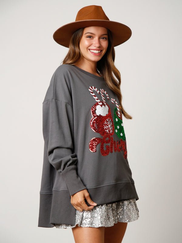 Christmas Holiday "Cheers" Sequins Sweatshirt - Klazzi Fashion Boutique