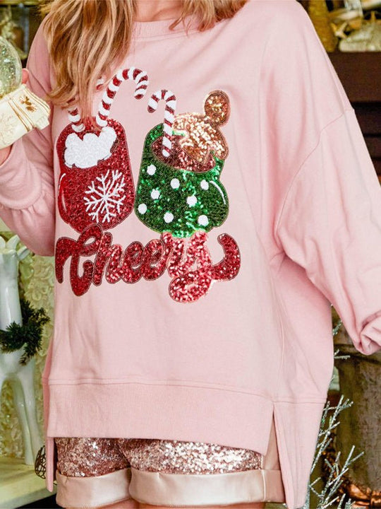 Christmas Holiday "Cheers" Sequins Sweatshirt - Klazzi Fashion Boutique