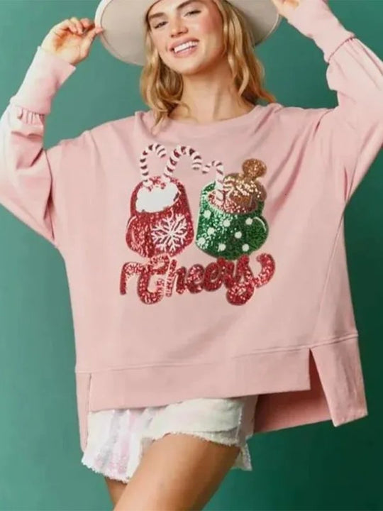 Christmas Holiday "Cheers" Sequins Sweatshirt - Klazzi Fashion Boutique